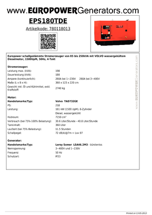 डीजल पावर जनरेटर Europower EPS180TDE (LS)