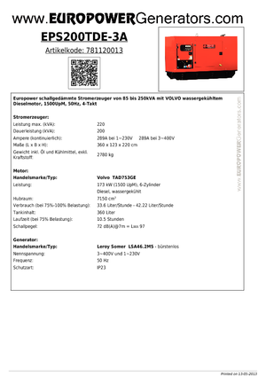 डीजल पावर जनरेटर Europower EPS200TDE-3A (LS)