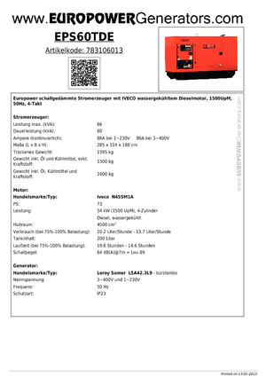 डीजल पावर जनरेटर Europower EPS60TDE (LS)