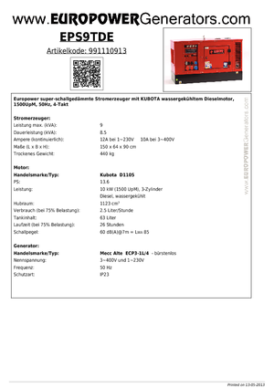 डीजल पावर जनरेटर Europower EPS9TDE (MA)