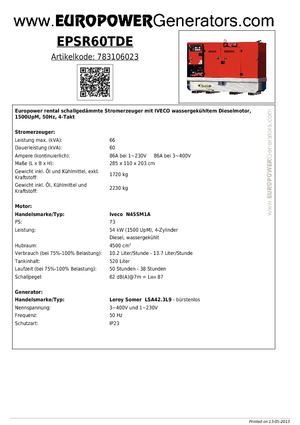 डीजल पावर जनरेटर Europower EPSR60TDE (LS)