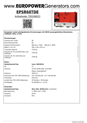 डीजल पावर जनरेटर Europower EPSR60TDE (MA)