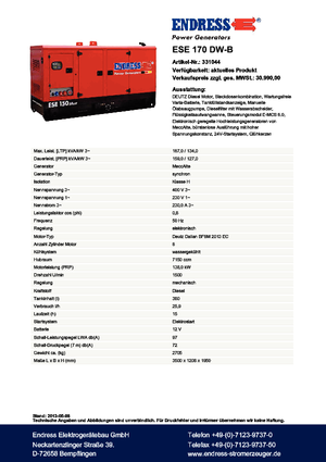 डीजल पावर जनरेटर Endress ESE 170 DW-B