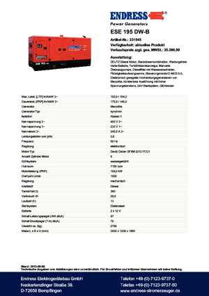 डीजल पावर जनरेटर Endress ESE 195 DW-B