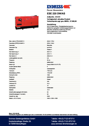 डीजल पावर जनरेटर Endress ESE 220 DW-AS