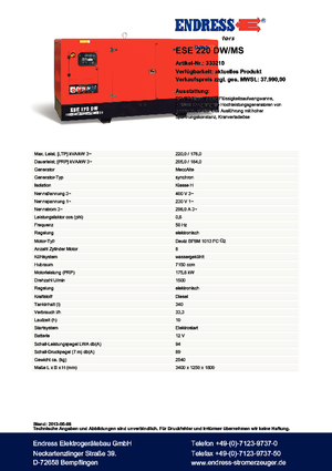 डीजल पावर जनरेटर Endress ESE 220 DW-MS