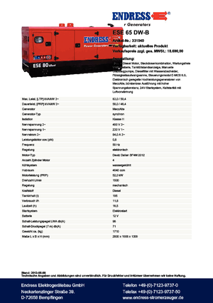डीजल पावर जनरेटर Endress ESE 65 DW-B