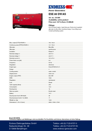 डीजल पावर जनरेटर Endress ESE 80 DW-AS