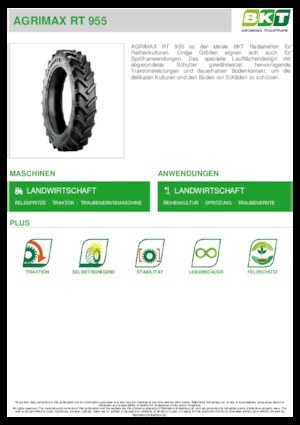 कृषि टायर BKT AGRIMAX RT 955 210/95 R 32