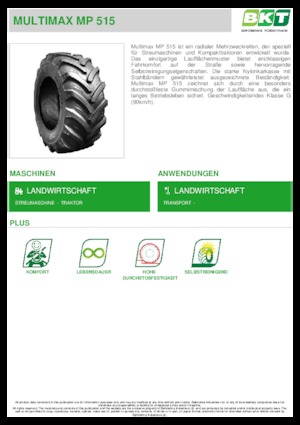 कृषि टायर BKT MULTIMAX MP 515 425/75 R 20 MPT