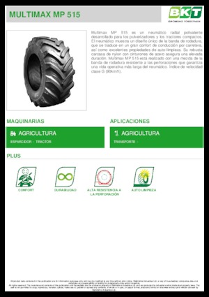 कृषि टायर BKT MULTIMAX MP 515 425/75 R 20 MPT