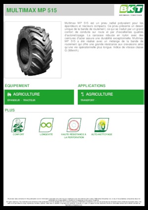 कृषि टायर BKT MULTIMAX MP 515 425/75 R 20 MPT