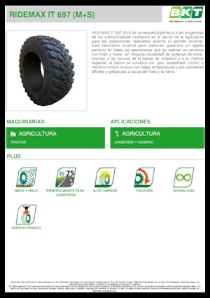 कृषि टायर BKT RIDEMAX IT 697 M+S 650/65 R 42