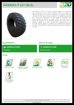 कृषि टायर BKT RIDEMAX IT 697 M+S 650/65 R 42