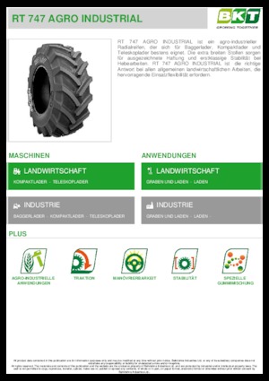 कृषि टायर BKT RT 747 AGRO INDUSTRIAL 460/70 R 24