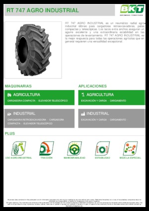 कृषि टायर BKT RT 747 AGRO INDUSTRIAL 460/70 R 24