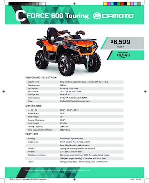 ऑल-टेरेन व्हीकल (एटीवी) और क्वाड CFMOTO CFORCE 600