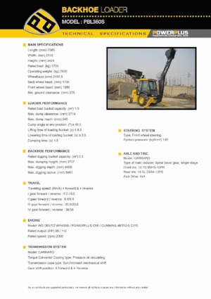 बैकहो लोडर PowerPlus PBL380S 