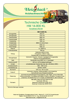 वुड चिपर Heizohack HM 14-800 KL