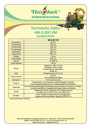 वुड चिपर Heizohack HM 6-300 VM