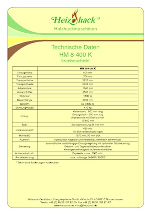 वुड चिपर Heizohack HM 8-400 KF
