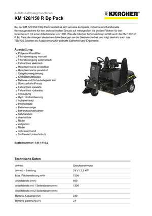 कॉम्पैक्ट स्वीपर Kärcher KM 120/150 R Bp Pack