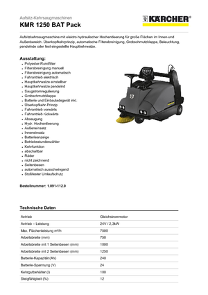 कॉम्पैक्ट स्वीपर Kärcher KMR 1250 BAT Pack