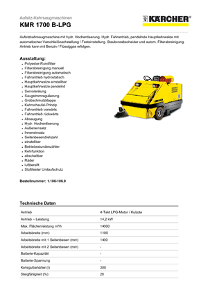 कॉम्पैक्ट स्वीपर Kärcher KMR 1700 B-LPG