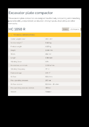 हाइड्रोलिक एक्सकेवेटर के लिए कॉम्पेक्टर Epiroc HC 1050 R 