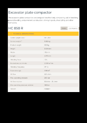 हाइड्रोलिक एक्सकेवेटर के लिए कॉम्पेक्टर Epiroc HC 850 R 