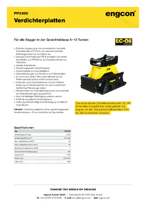 हाइड्रोलिक एक्सकेवेटर के लिए कॉम्पेक्टर engcon PP3200