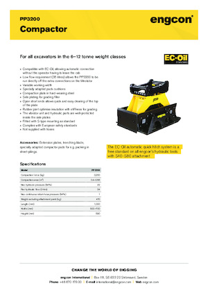हाइड्रोलिक एक्सकेवेटर के लिए कॉम्पेक्टर engcon PP3200
