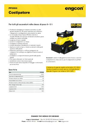 हाइड्रोलिक एक्सकेवेटर के लिए कॉम्पेक्टर engcon PP3200