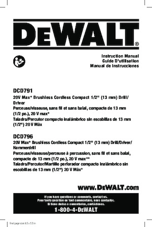 कॉर्डलेस ड्रिल और स्क्रू ड्राइवर DEWALT DCD791B