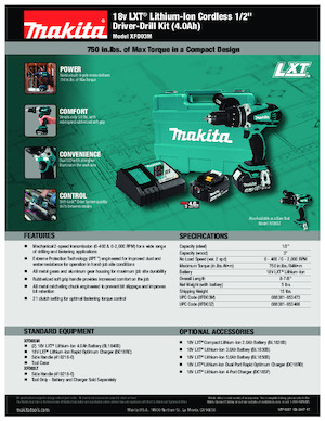 कॉर्डलेस ड्रिल और स्क्रू ड्राइवर Makita XFD03M 
