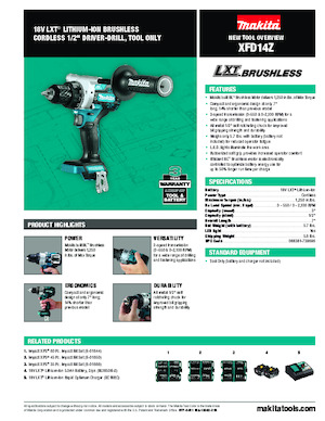 कॉर्डलेस ड्रिल और स्क्रू ड्राइवर Makita XFD14Z