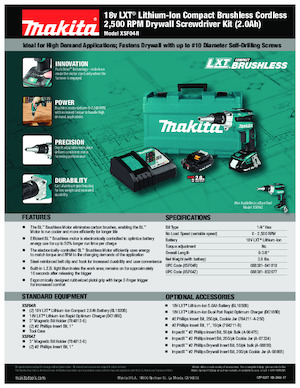 कॉर्डलेस ड्रिल और स्क्रू ड्राइवर Makita XSF04Z
