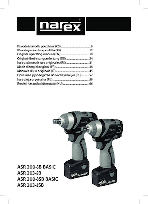 कॉर्डलेस इम्पैक्ट ड्राइवर और रिंच Narex ASR 200-3SB