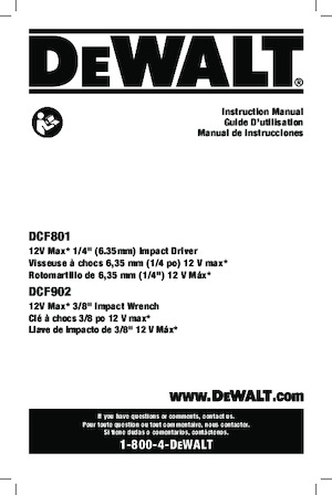 कॉर्डलेस इम्पैक्ट ड्राइवर और रिंच DEWALT DCF801B