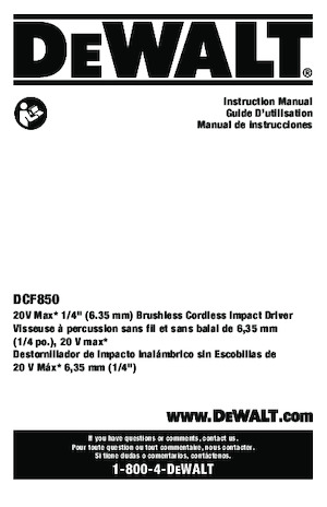 कॉर्डलेस इम्पैक्ट ड्राइवर और रिंच DEWALT DCF850B