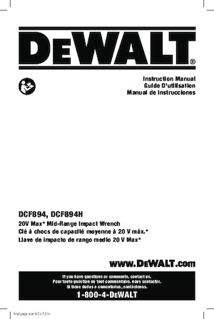 कॉर्डलेस इम्पैक्ट ड्राइवर और रिंच DEWALT DCF894B