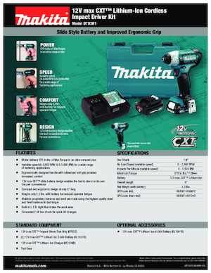 कॉर्डलेस इम्पैक्ट ड्राइवर और रिंच Makita DT03R1