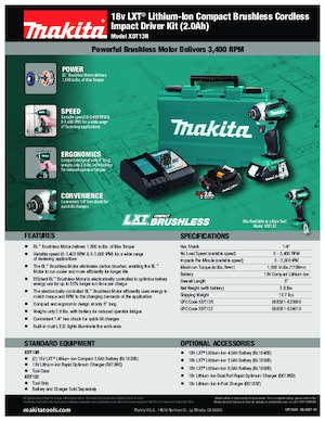 कॉर्डलेस इम्पैक्ट ड्राइवर और रिंच Makita XDT13R