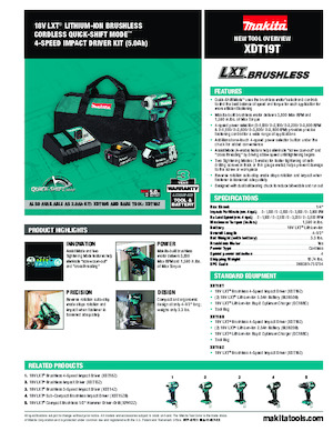 कॉर्डलेस इम्पैक्ट ड्राइवर और रिंच Makita XDT19R