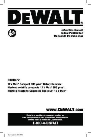 कॉर्डलेस रोटरी हैमर एसडीएस DEWALT DCH072B