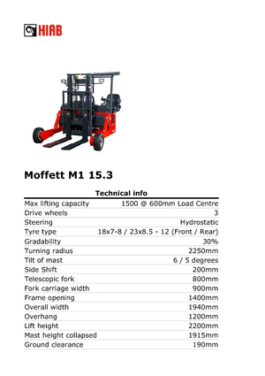 डीजल ट्रक माउंटेड फोर्कलिफ्ट Moffett M 1-15.3