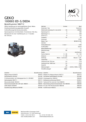 डीजल पावर जनरेटर Geko ® 100003 ED-S/DEDA