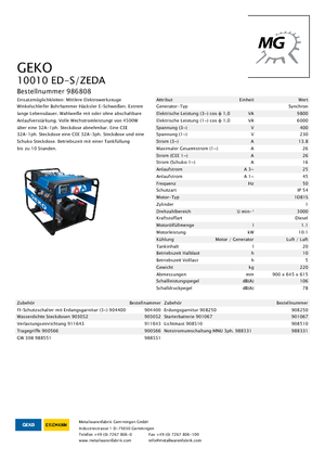 डीजल पावर जनरेटर Geko ® 10010 ED-S/ZEDA