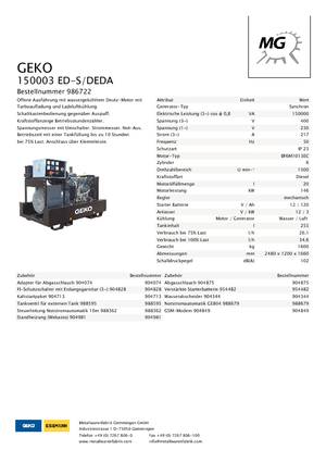 डीजल पावर जनरेटर Geko ® 150003 ED-S/DEDA
