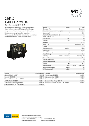 डीजल पावर जनरेटर Geko ® 15010 E-S/MEDA